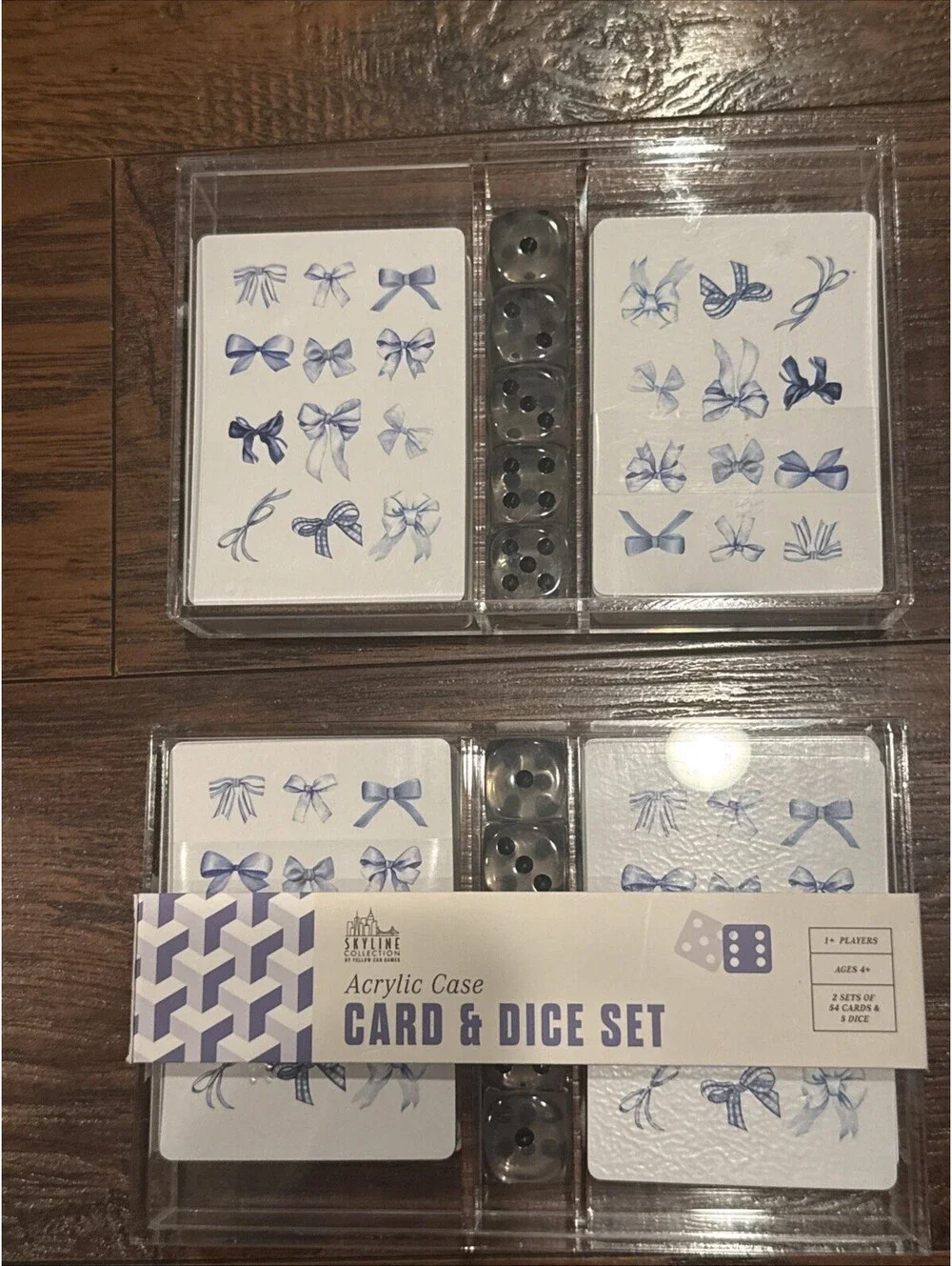 4 Sets  2 Cases Playing Card & Dice Set with Acrylic Case Bows